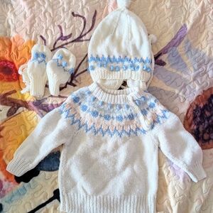 Vintage Cozy Knit Kids Matching Set - White and Blue